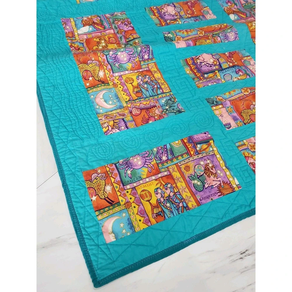 Vintage Zodiac Zen Lion Gold Celestial Star Moon Sun Quilt Handmade Tapestry Mod